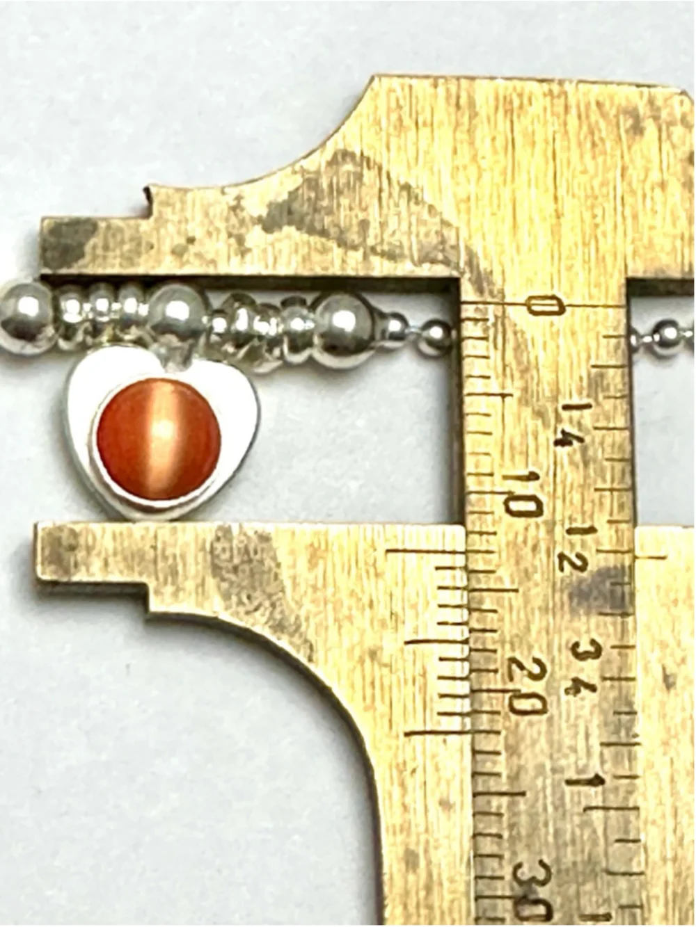 Vintage Italy 925 Sterling Silver Heart Bracelet - Orange Cat's Eye Stone - 7.5" - Picture 5 of 8